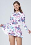 Pink One-Piece Long Sleeve Swimdress for Women