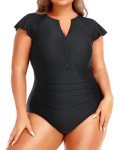 Plus Size Tummy Control Zipper Swimsuit for Women