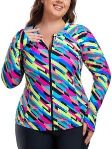 Ocean Blues Plus Size Neon Striped Swim Top