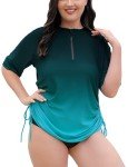 Plus Size Half Zip Short Sleeve Swim Top