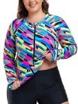 Ocean Blues Plus Size Neon Striped Swim Top