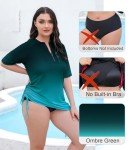 Plus Size Half Zip Short Sleeve Swim Top