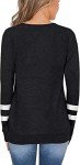 Famulily Women’s Casual V Neck Stripes T Shirt Ladies Baggy Color Block Long Sleeve Blouse Sweatshirt Tunic Tops(Black,XXL)
