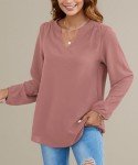 GOUCEHN Women Long Sleeve Shirts Casual V Neck Blouses Dressy Tunic Tops for Leggings (Pink, Large)