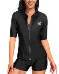 Holipick Women's Black 2-Piece Rash Guard Swimsuit