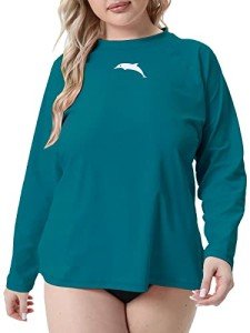 Peacock Blue Plus Size Long Sleeve Swim Top