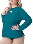Peacock Blue Plus Size Long Sleeve Swim Top