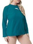 Peacock Blue Plus Size Long Sleeve Swim Top