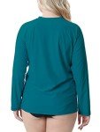 Peacock Blue Plus Size Long Sleeve Swim Top