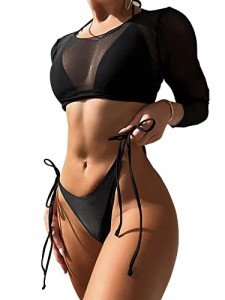 Lilosy Women's Adjustable Long Sleeve Crop Tankini