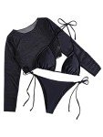 Lilosy Women's Adjustable Long Sleeve Crop Tankini