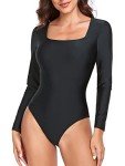 Black Square Neck One Piece Swimsuit for Women