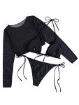 Lilosy Women's Adjustable Long Sleeve Crop Tankini
