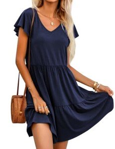 Hotouch Women's Summer Ruffled V-Neck Dress with Pockets