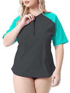 Halcurt Women's Plus Size Short Sleeve Swim Top