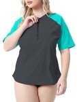 Halcurt Women's Plus Size Short Sleeve Swim Top