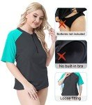 Halcurt Women's Plus Size Short Sleeve Swim Top