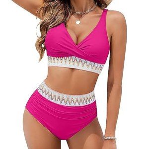 High Waisted Color Block Bikini Set for Women