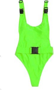 MIAIULIA Women's Fluorescent Green High Leg Swimsuit