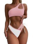 SherryDC Women's Color Block One Shoulder Bikini