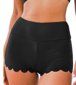 CUPSHE Women's High-Waisted Black Scalloped Swim Shorts