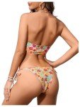Metallic Floral Print Bandeau Bikini Set for Women