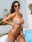 Metallic Floral Print Bandeau Bikini Set for Women