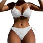 White High Leg String Bikini Set for Women