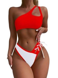 SherryDC Women's Color Block One Shoulder Bikini