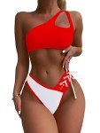SherryDC Women's Color Block One Shoulder Bikini