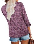 KISSMODA Womens Square Neck Casual Floral Blouses 3/4 Ruffle Sleeve Tunic Tops Button up Flowy Dressy Shirts 2024 Trendy PinkPurple Large