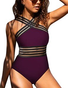 Fuchsia High Neck One Piece Swimsuit for Women