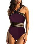 Fuchsia High Neck One Piece Swimsuit for Women