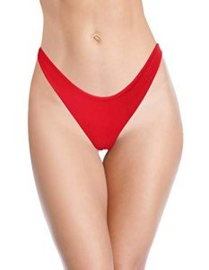 SHEKINI Women's High Cut Brazilian Bikini Bottom - Rose Red