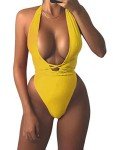 Stylish Yellow V-Neck High-Waisted Bikini Set