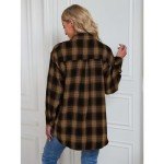 Malarocoby Women's Plaid Shirt Checked Oversized Blouse Long Sleeve Shirt Elegant Shirt Tops Khaki