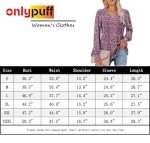 onlypuff Women's Puff Long Sleeve Tops Casual V Neck Pleated Shirts Fashion Blouses Dressy Hibiscus Blue