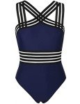 Mycoco Women's High Neck Cross-Strap Monokini - Navy