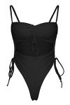 Black Ruched High Leg Cut-Out Monokini for Women