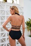 Black Plunge V Neck One Piece Swimsuit for Women