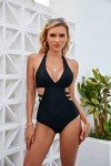 Black Plunge V Neck One Piece Swimsuit for Women