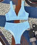 Joyhas Women's Light Blue Ribbed V Neck Bikini