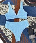 Joyhas Women's Light Blue Ribbed V Neck Bikini