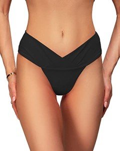 AFOLIRY Women's V Cut Cheeky Bikini Bottoms - Black