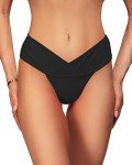 AFOLIRY Women's V Cut Cheeky Bikini Bottoms - Black