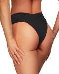 AFOLIRY Women's V Cut Cheeky Bikini Bottoms - Black