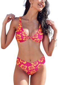 V-Neck Cheeky Bikini Set with Knot Front