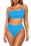 Sky Blue One Shoulder High Waisted Bikini Set