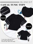 BLENCOT Women Casual 3 4 Sleeve Bell Sleeve Lace Patchwork Black Chiffon Blouse Shirt Casual Loose Tops Large