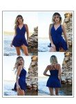 Ribbed Modest Swimdress with Tummy Control - Blue